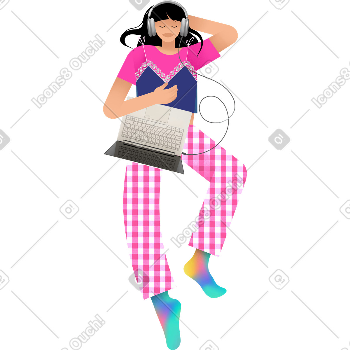 Young woman in pajamas lying illustrazione stile Patchwork scarica PNG, SVG
