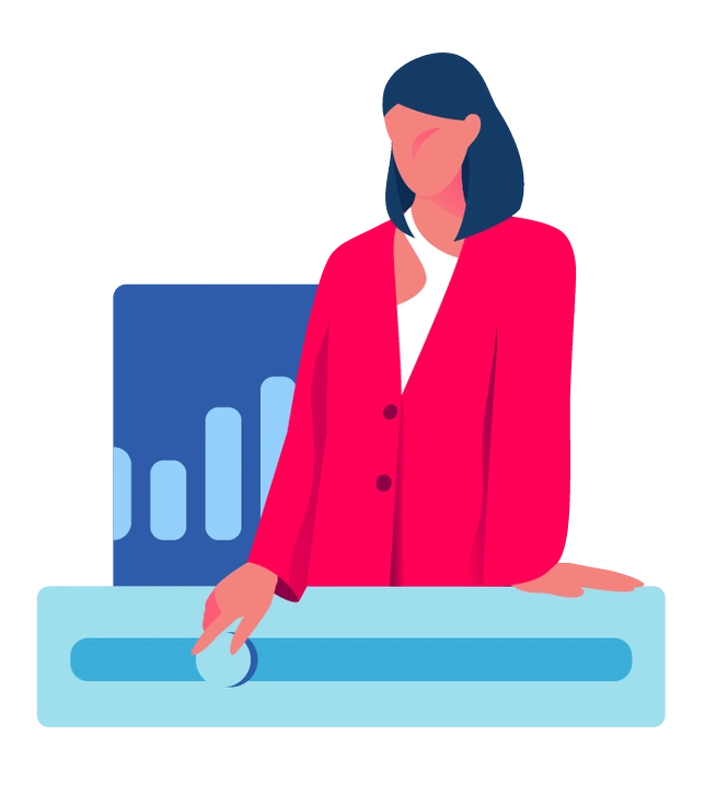 A woman adjusting a slider with graphs behind - Daily style illustration