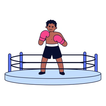 A lone boxer standing in the center of a boxing ring, focused and ready