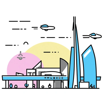 A futuristic cityscape featuring sleek skyscrapers with smooth edges and reflective glass surfaces. The buildings vary in height, some towering above the others, showcasing a modern architectural design. Flying cars, designed with aerodynamic shapes, zip through the air, leaving trails of light behind them. The sky is a soft gradient of colors, indicating a sunset, providing a backdrop to this bustling metropolis. Ground level displays streamlined walkways filled with pedestrians and futuristic vehicles.