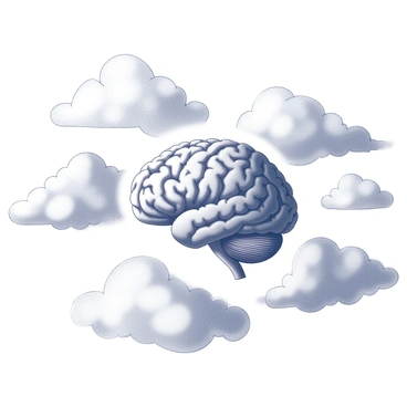 A cloudy day sky with a brain subtly outlined among the clouds