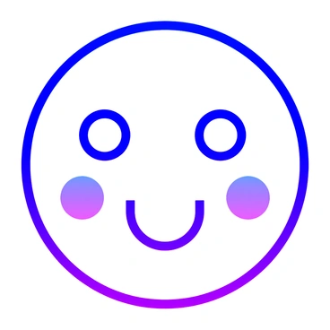 A smiling face icon with circular shapes for eyes and rosy cheek circles.