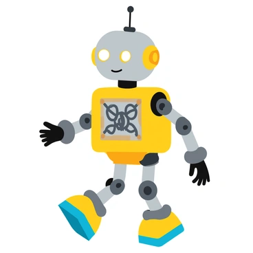 A small clockwork robot is walking, showcasing its intricate design. The robot features exposed gears and springs that are clearly visible, highlighting its mechanical nature. It has a shiny metallic surface with a combination of silver and brass components. The robot has two small, articulated legs that move in a rhythmic motion. Its round head is adorned with two bright, glowing eyes and a small antenna on top. The background is a simple, neutral color to emphasize the details of the robot.