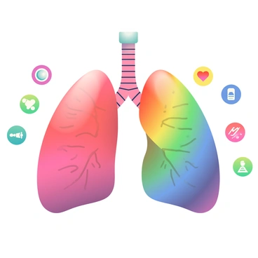 3D lungs with a rainbow gradient symbolizing diverse lung functions