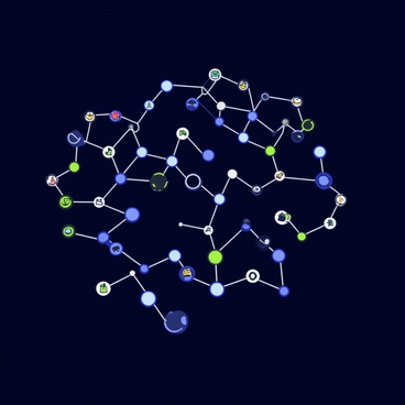 A digital visualization of mycelium networks spread across a dark background. The mycelium appears as a series of thin, branching white lines resembling neurons, connecting various nodes that represent data points. Bright colors, such as blue and green, illuminate pathways along the mycelium, suggesting the flow of data through the network. Small glowing symbols and icons dot the network, indicating different types of information being transferred within the mycelium structure.