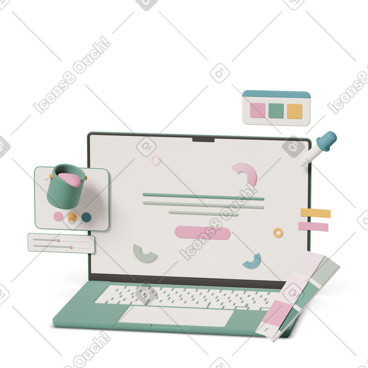 Graphic design software on laptop illustrazione animata in stile 3D Casual life scaricabile in GIF, Lottie (JSON), AE