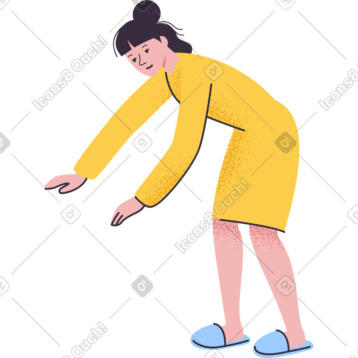 Wake up stretch in comfortable sleepwear and slippers illustration Pale style download PNG, SVG