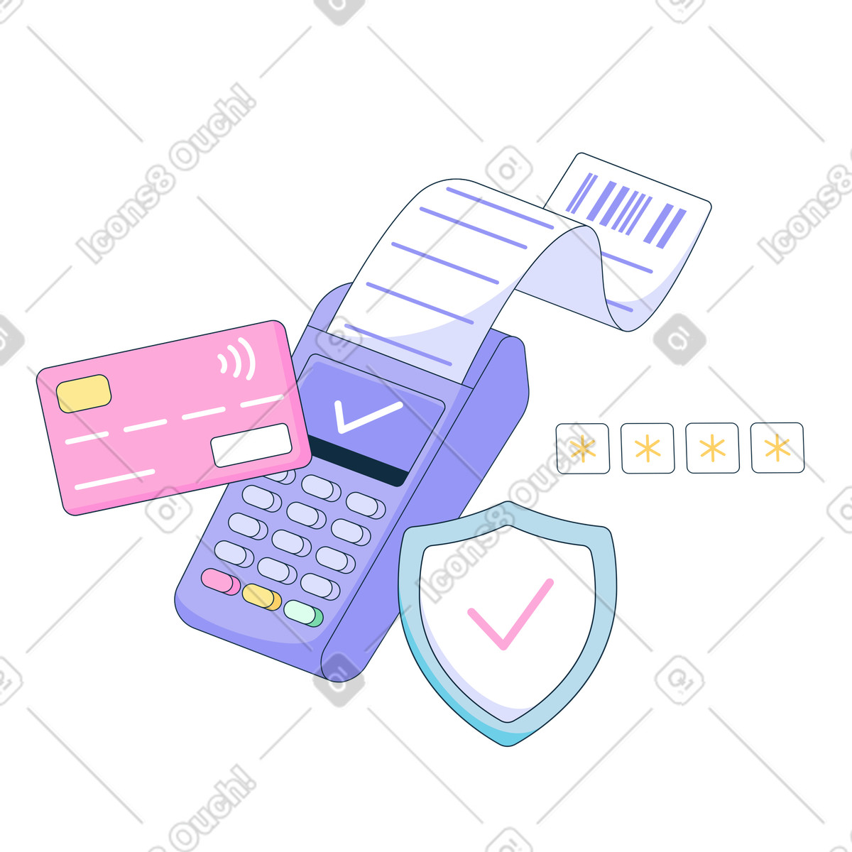 Pin Code Secured POS Payment illustration in PNG, SVG