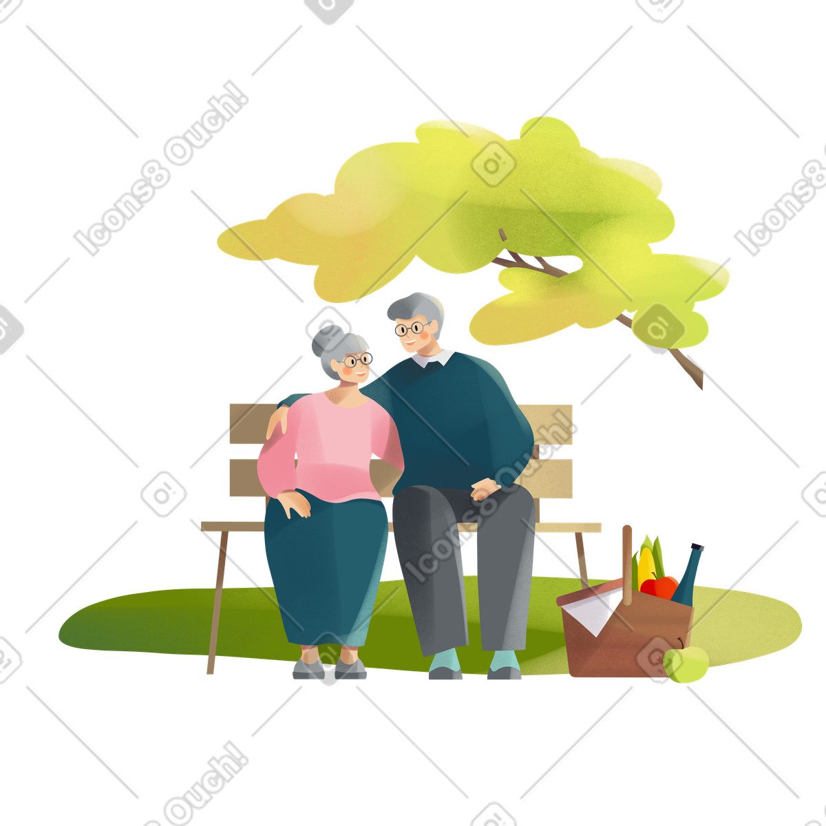 Elderly couple sitting in the park illustration featuring clipart images and vectors