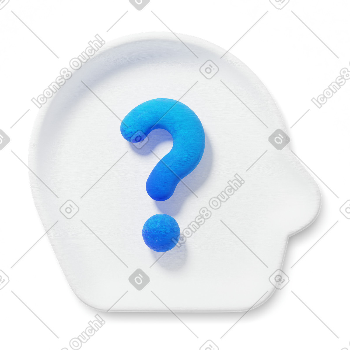 Ilustração de Question mark inside human head shape symbolizing doubt and decision em no estilo 3D Microsoft Fluent illustration para baixar em PNG, SVG