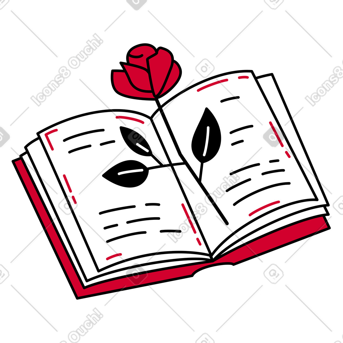 Buch mit einem rosenlesezeichen-Illustration im Ruby-Stil als Download in PNG, SVG