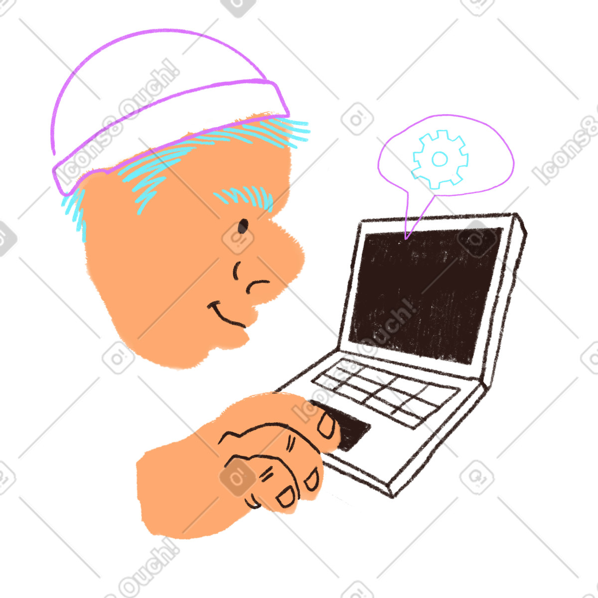 Online work or tech support, Computer troubleshooting illustration in Blobby style download in PNG, SVG