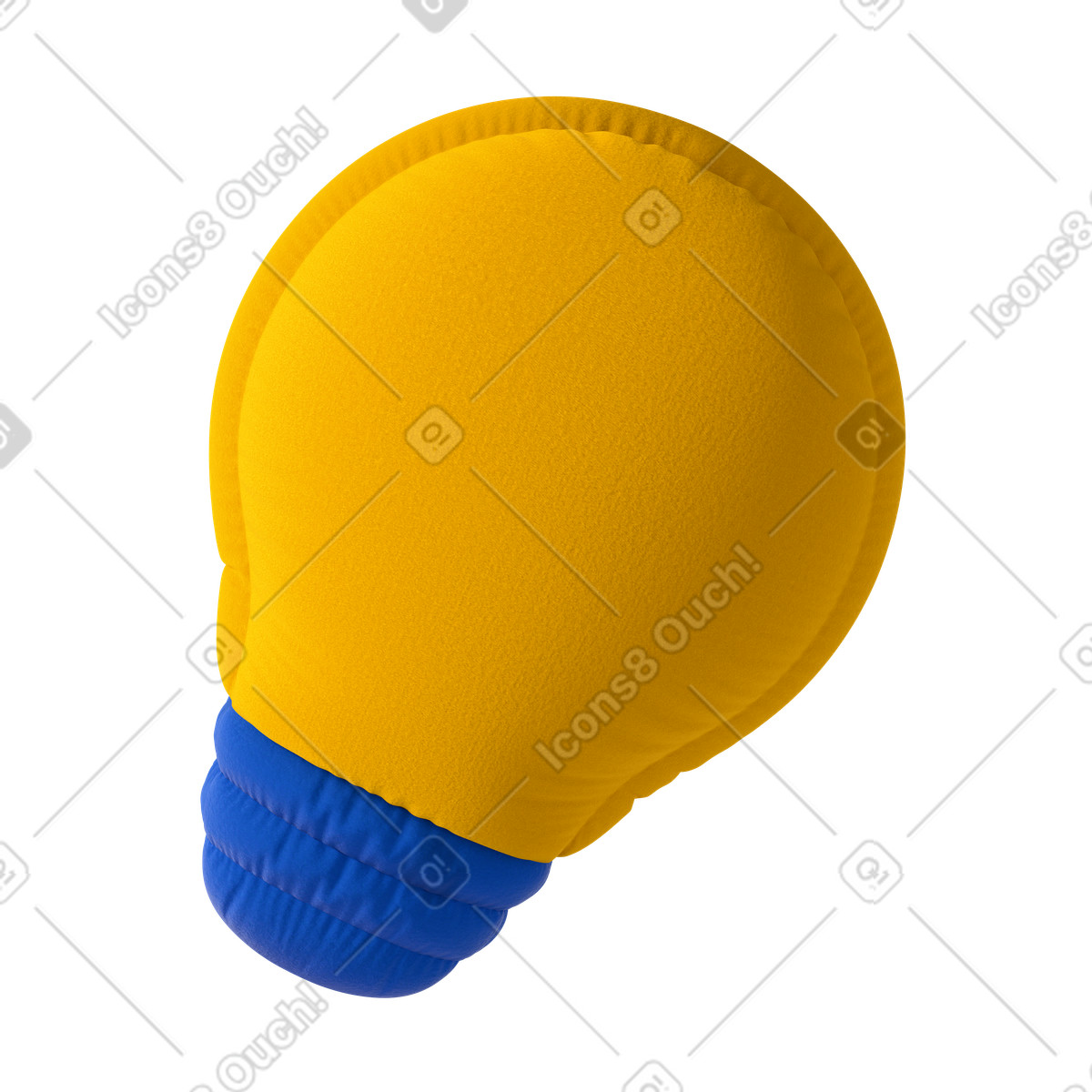 Yellow plush light bulb, inspiration and brainstorming illustration in 3D icons style download in PNG, SVG