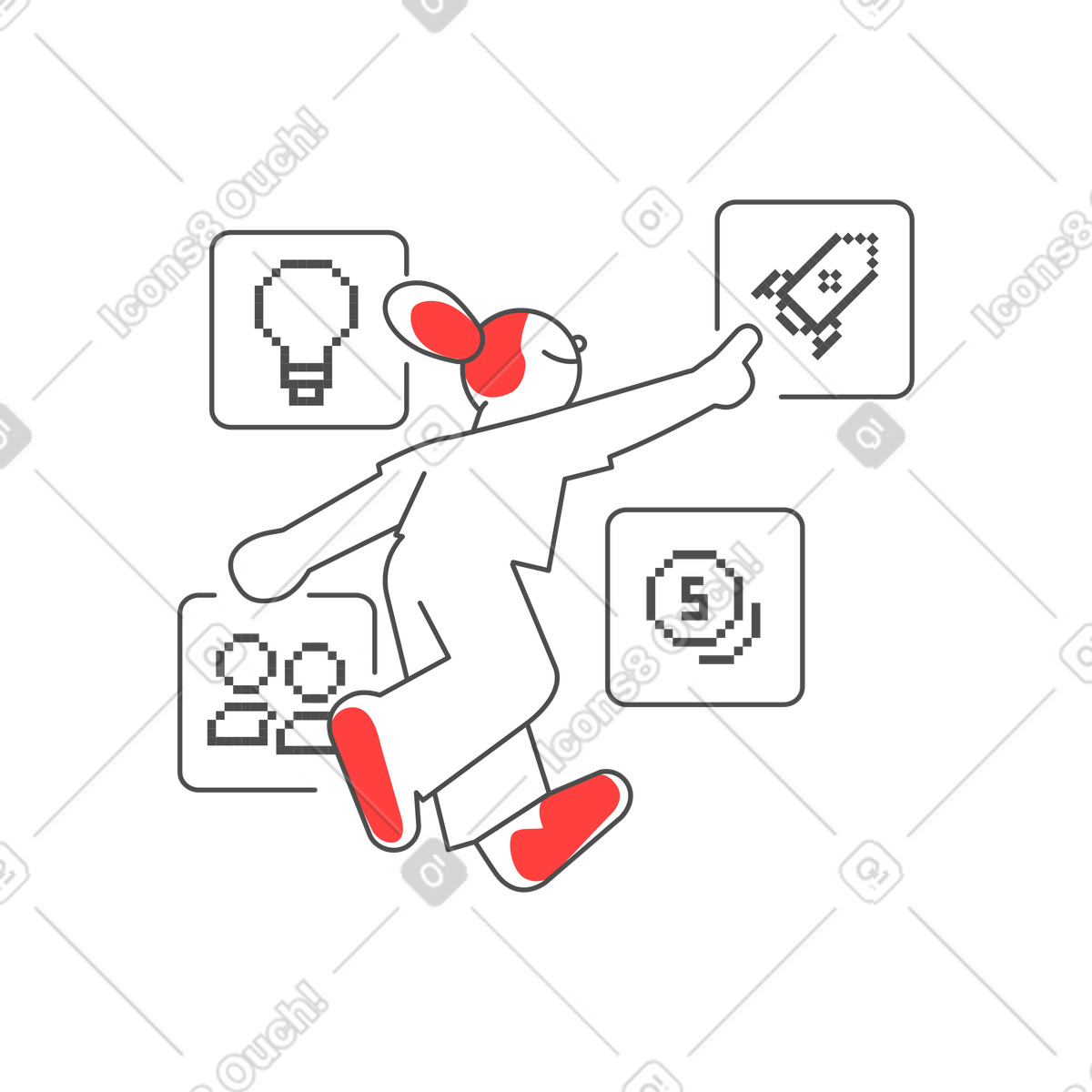 Ilustración Emprendedor lanzando un proyecto de startup en estilo Experimental a descargar en PNG y SVG