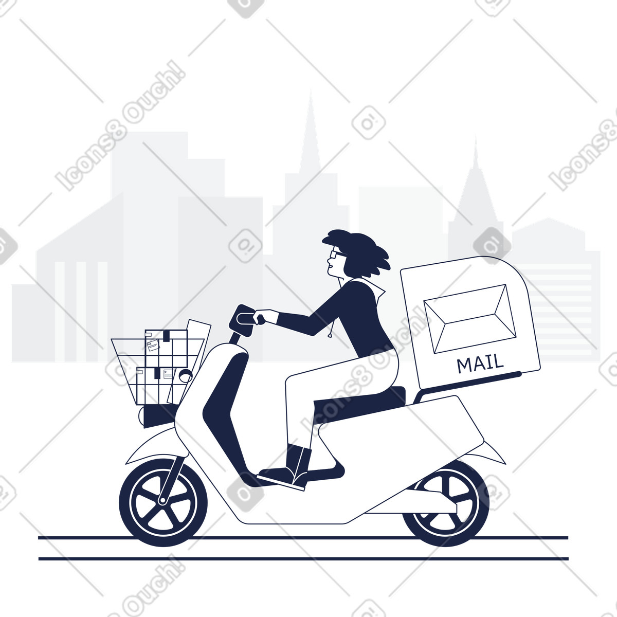 Ilustração de Carteiro bicicleta na entrega correspondência em no estilo Urban Line para baixar em PNG, SVG