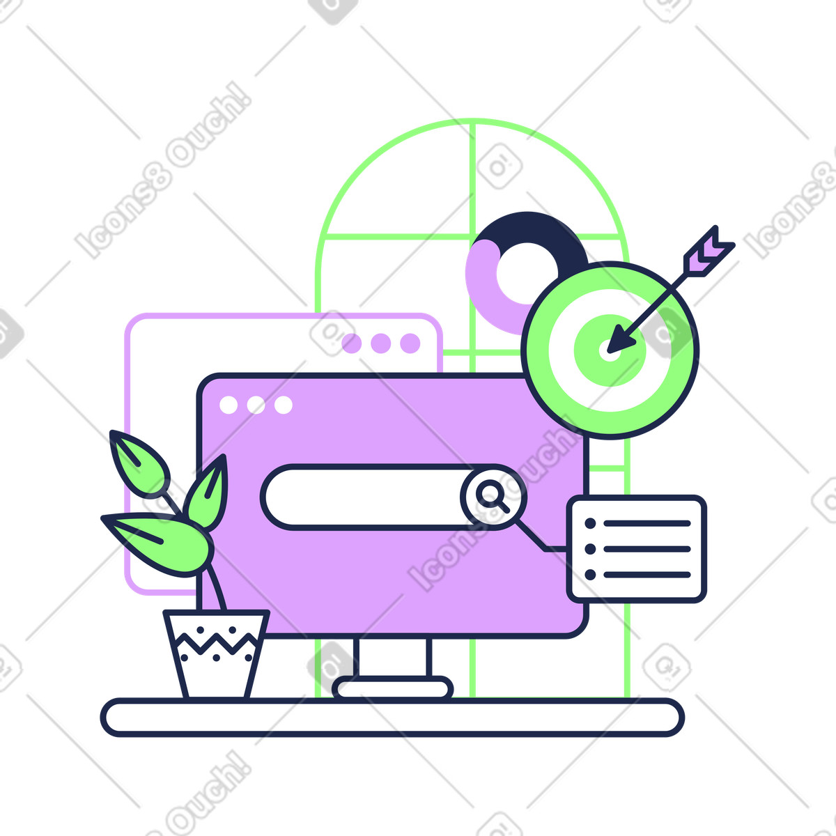 Ilustración Optimización de sitios web seo y barra búsqueda en estilo Outline a descargar en PNG SVG