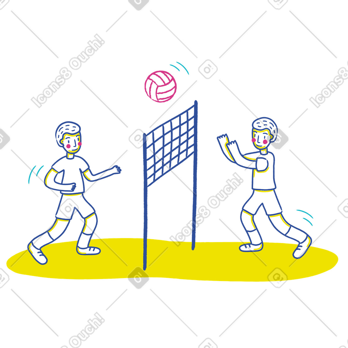 Illustration Deux garçons jouant au volley-ball sur la plage dans le style Lime à télécharger aux formats PNG, SVG