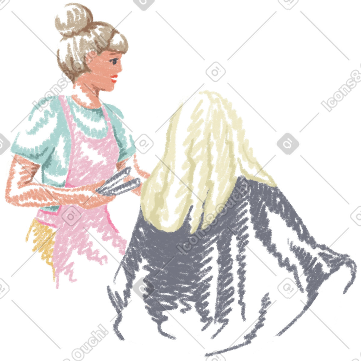 Woman hairdresser with client illustrazione in stile Sketchbook scarica in PNG, SVG