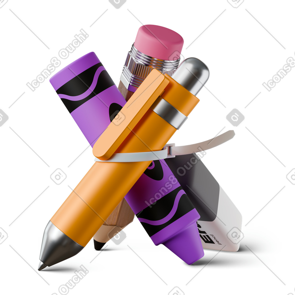 3D Stickle スタイルの Pen pencils and eraser making pyramid のイラストをPNG、SVG形式でダウンロード
