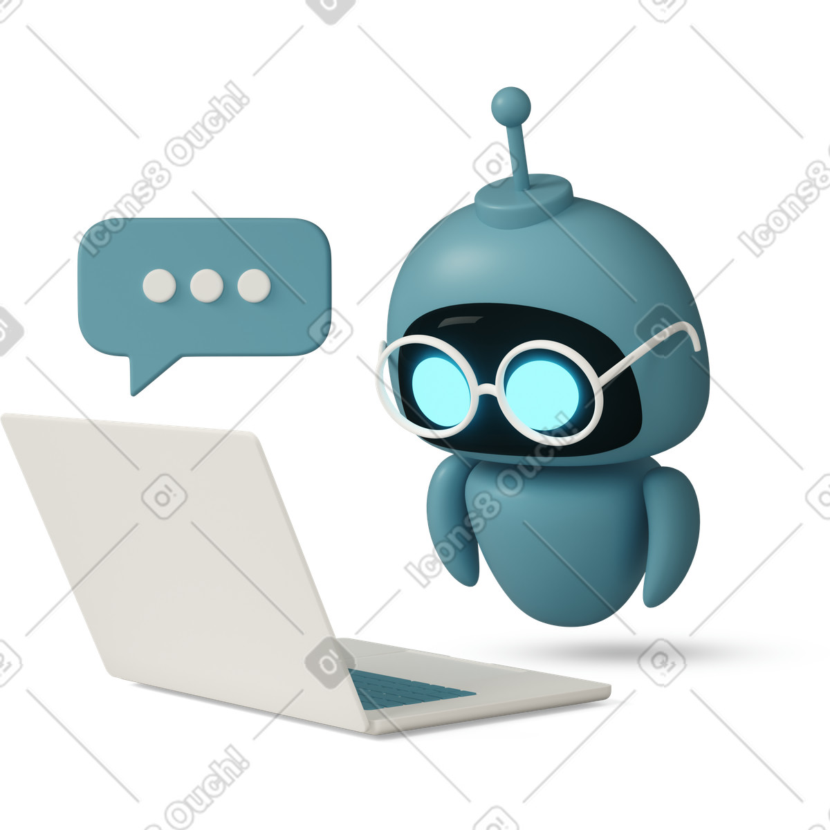 3D Casual life 스타일의 Chatbot using laptop 애니메이션 일러스트레이션 GIF, Lottie(JSON), AE로 다운로드