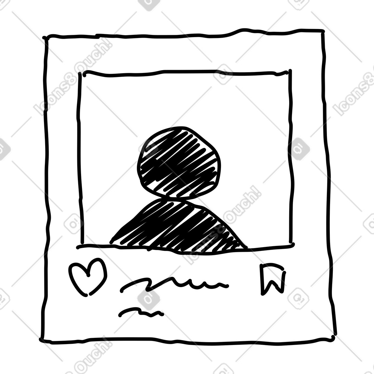 Rough Sketch スタイルの Instagram style post template with profile silhouette and interaction icons のイラストをPNG、SVG形式でダウンロード