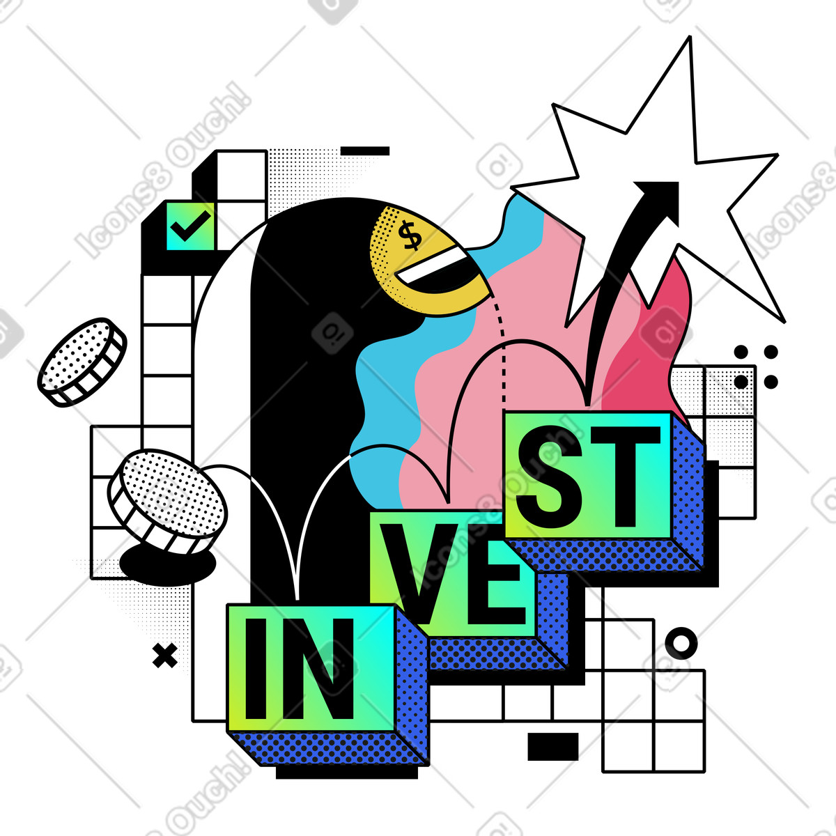 Building wealth through profitable investments illustration in PNG, SVG