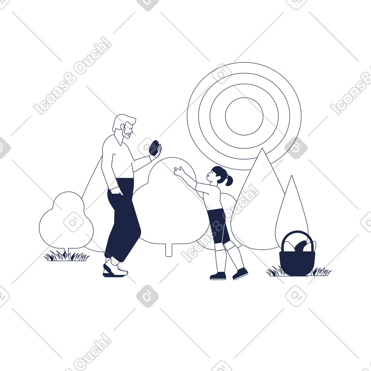 Easter hunt, Spring holiday celebration-Illustration im Urban Line-Stil als Download in PNG, SVG