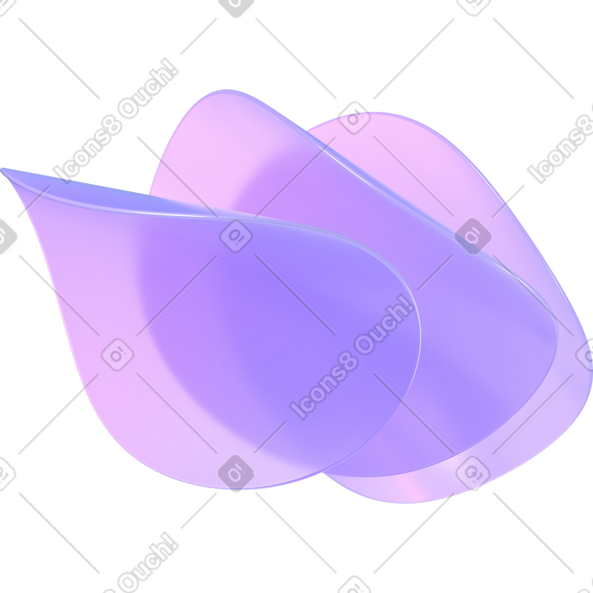 Three deformed transparent lenses illustration in 3D Glassy style download in PNG, SVG