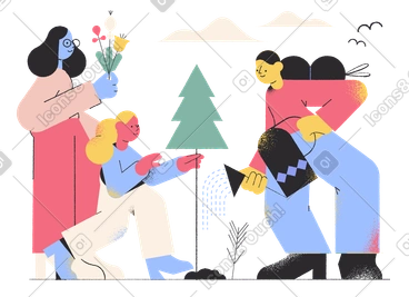 Family taking care of a garden PNG, SVG