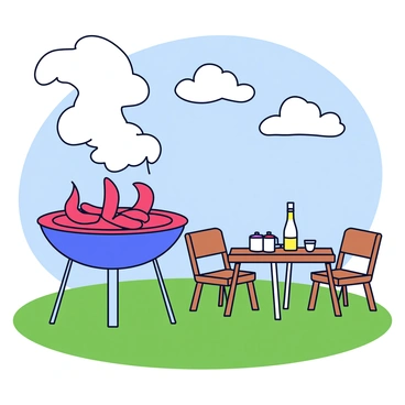 A backyard barbecue with flavorful smoke clouds rising from the grill