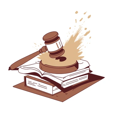 A brown judge's gavel is coming down sharply onto a stack of worn white books, positioned on a polished wooden surface. As the gavel strikes, a cloud of dust is rising dramatically from the impact, swirling in the air around the gavel and books. The lighting captures the texture of the dust particles, creating a dynamic scene that conveys a sense of authority and determination.