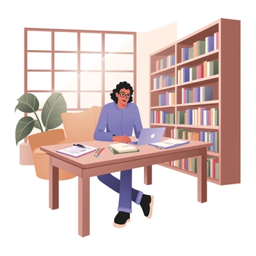 An illustrator creating art in a quiet library setting filled with books