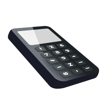A close-up image of a solar-powered pocket calculator with a sleek, rectangular design. The calculator features a glossy black surface with bright, clear buttons labeled with numbers and mathematical symbols. Its solar panels are visible, gleaming under direct sunlight, showing small rectangular cells that absorb light. The background is a soft gradient, enhancing the focus on the calculator, which is positioned slightly tilted to showcase the solar panels and buttons prominently. Light reflections create a dynamic effect on the calculator’s surface.