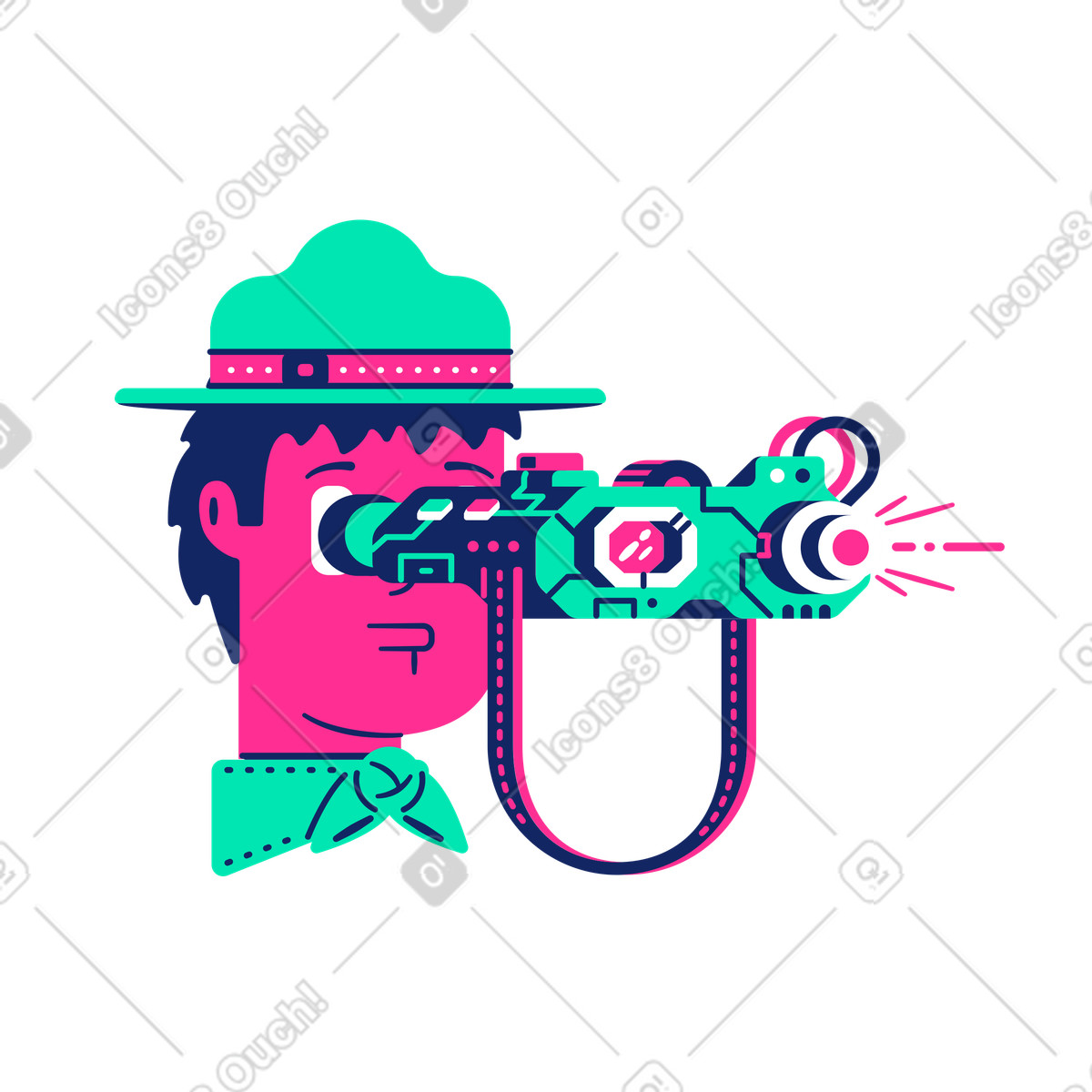 下载 Cyborg 风格的 Boy scout looking through futuristic binoculars, Exploration and discovery 插画，支持 PNG、SVG 格式