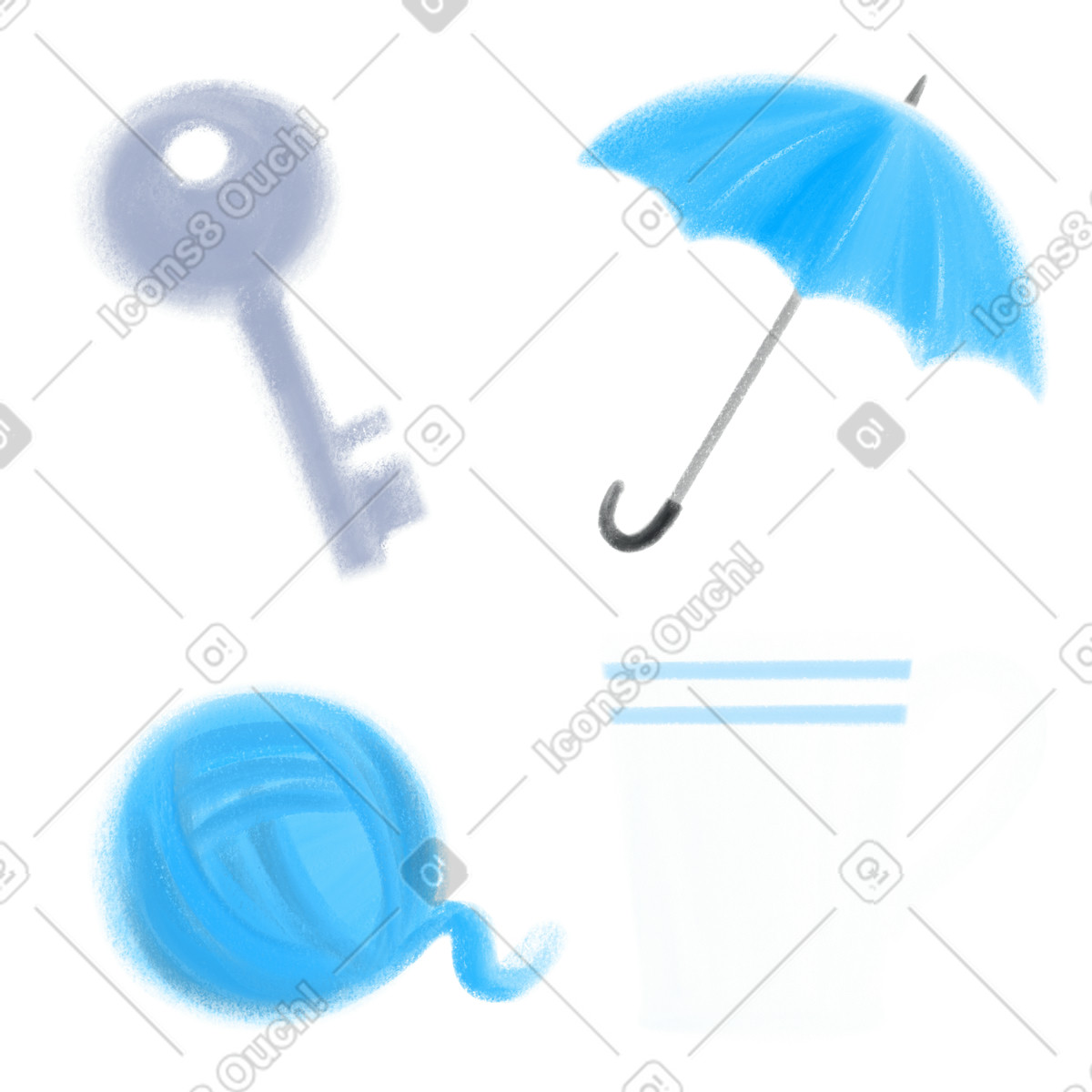 Oggetti grigi e blu illustrazione in stile Mushy scarica in PNG, SVG