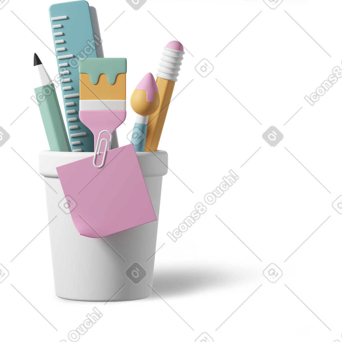 Ilustração de Stationery cup with sticky note em no estilo 3D Casual life para baixar em PNG, SVG