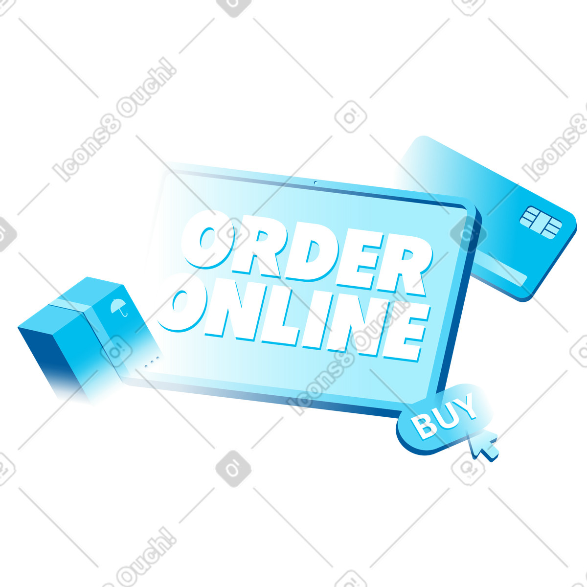Order online message with card and parcel, Fast payment delivery illustrazione in stile Icy scarica in PNG, SVG