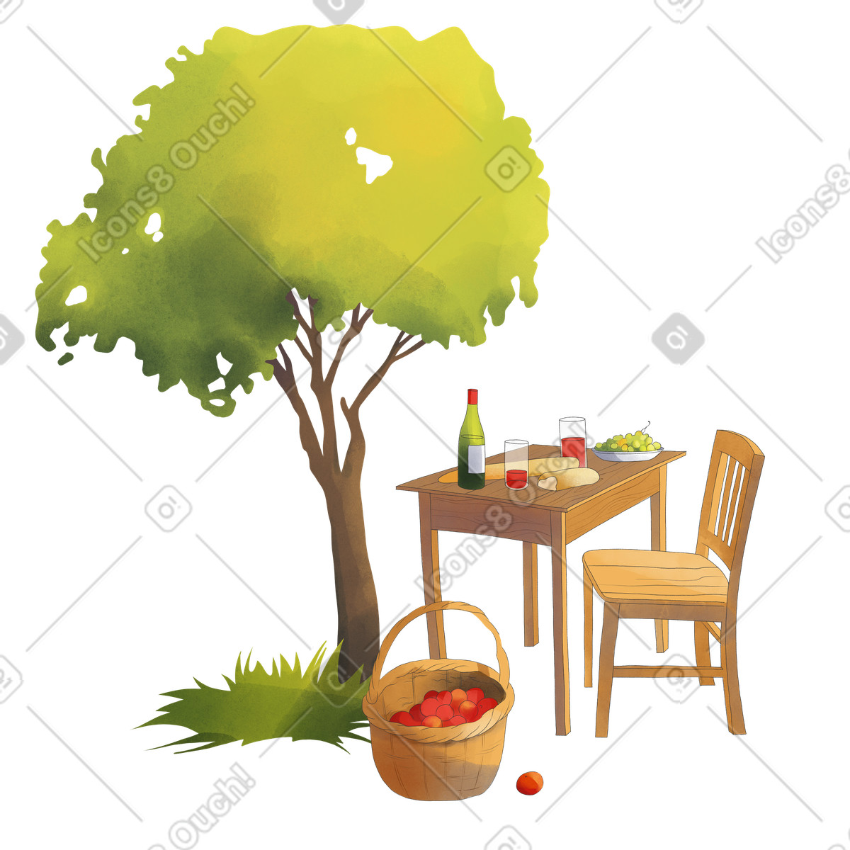 Country picnic in the garden illustration in PNG, SVG