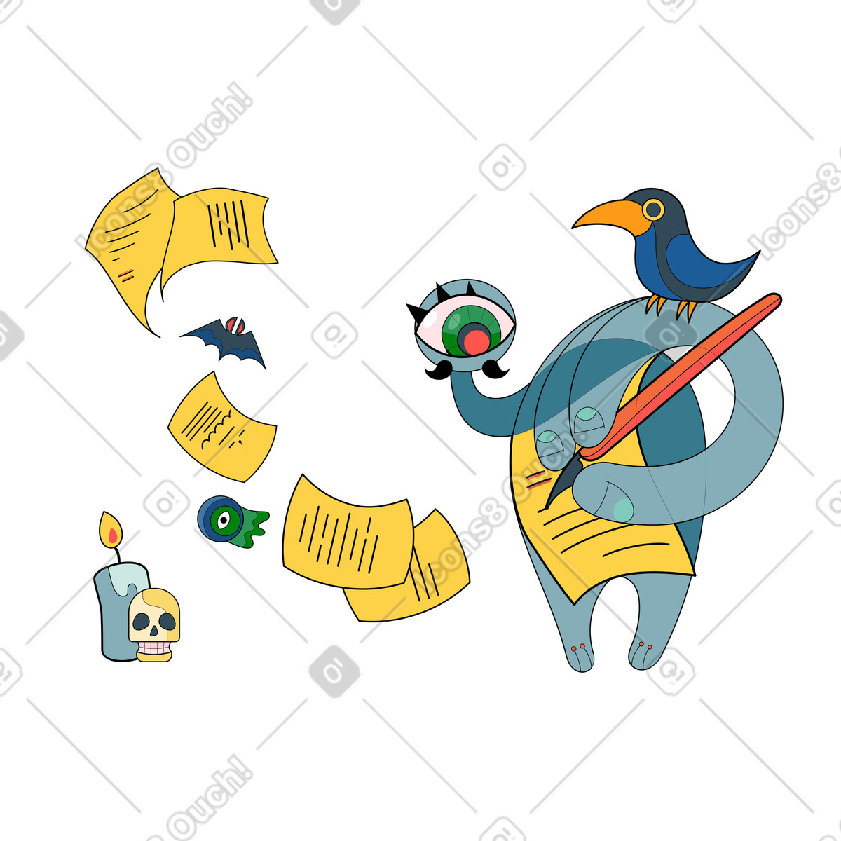 Writing horror stories illustration in Surr style download in PNG, SVG