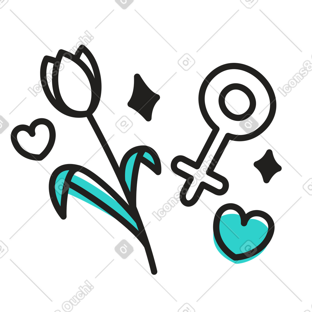 Illustration Signe féminin et fleur de tulipe pour la journée internationale femme dans le style Little à télécharger aux formats PNG, SVG