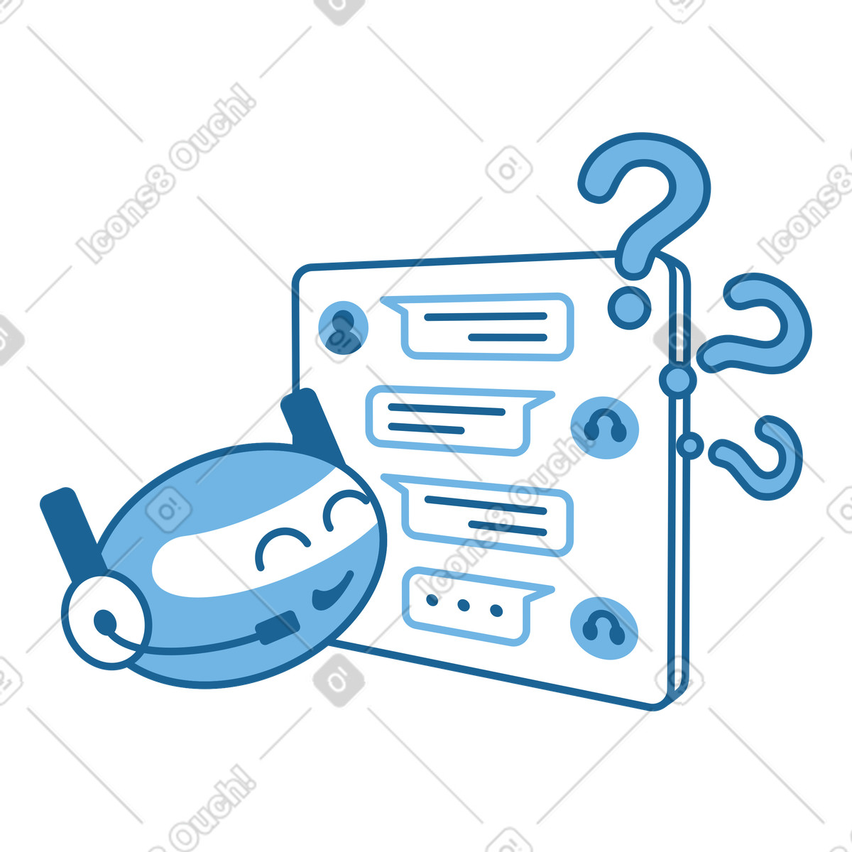 Friendly AI bot answering questions in chat, Virtual assistant for online help illustration in PNG, SVG