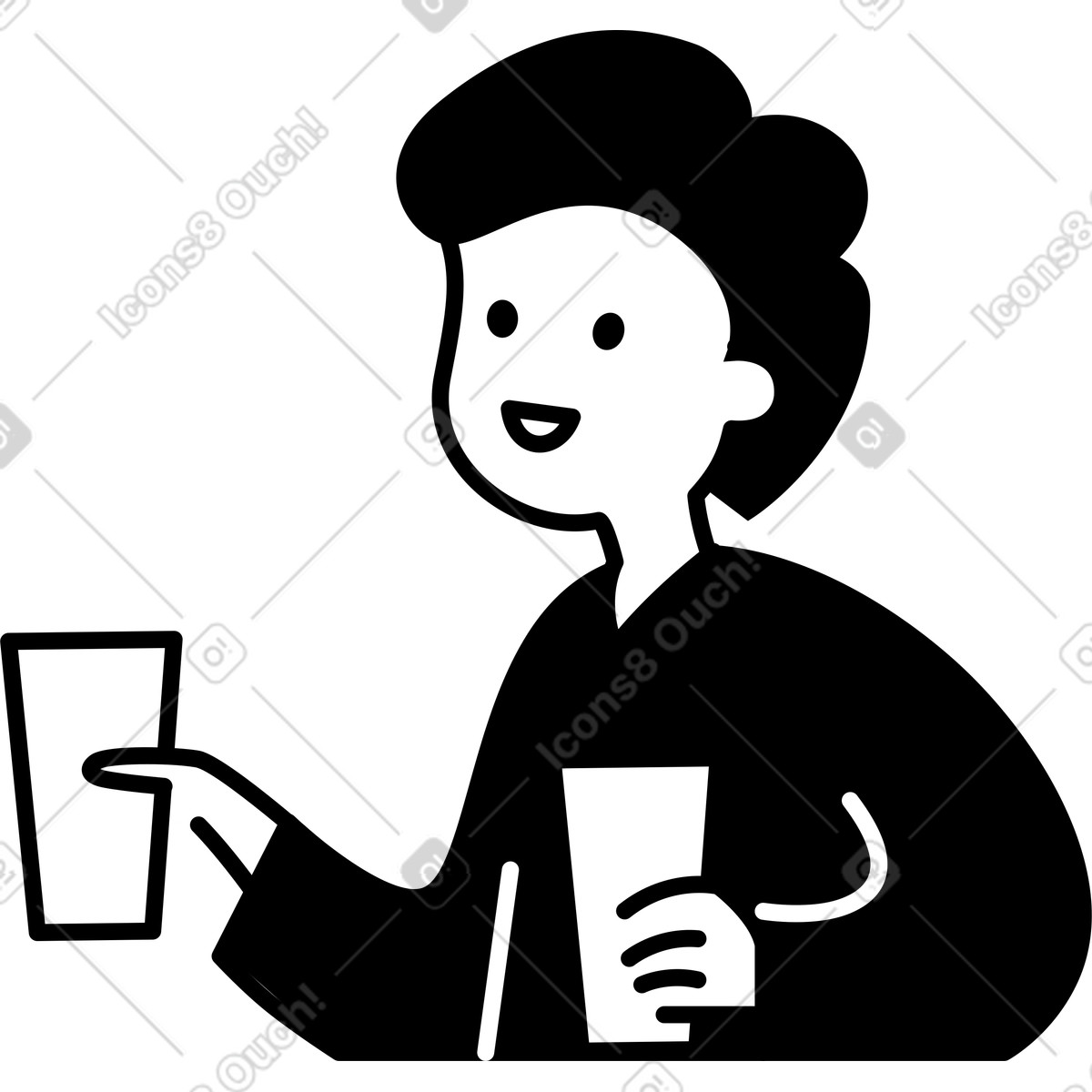 Character holding takeaway coffee cup and offering second beverage nearby illustrazione in stile Notion Line Art scarica in PNG, SVG