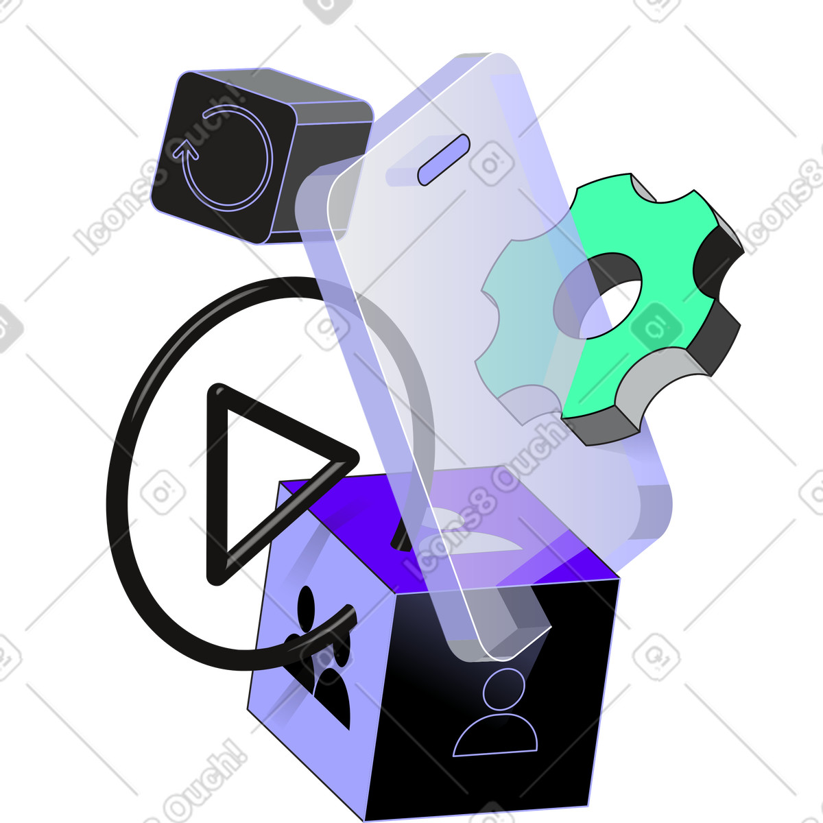 Ilustración Señal de reproducción vídeo, equipo y smartphone en estilo Incut a descargar en PNG SVG