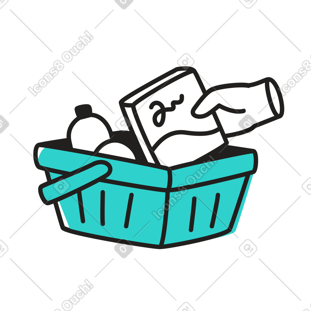 Produkt in den warenkorb legen-Illustration im Little-Stil als Download PNG, SVG