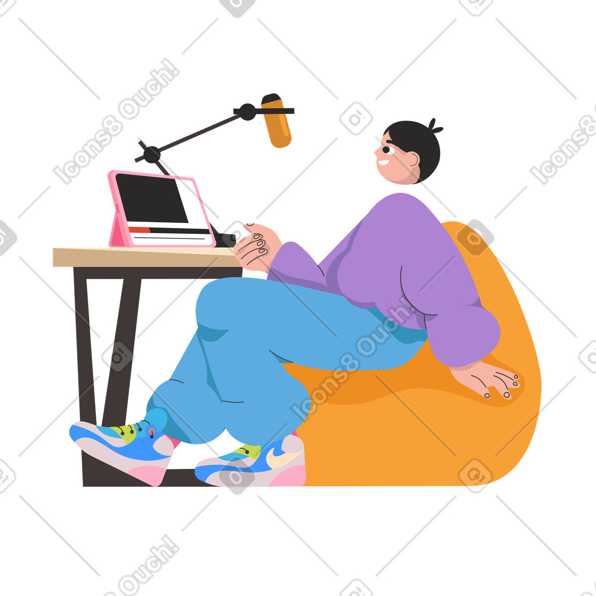 Illustration Homme hébergeant un podcast dans le style Dizzy à télécharger aux formats PNG, SVG