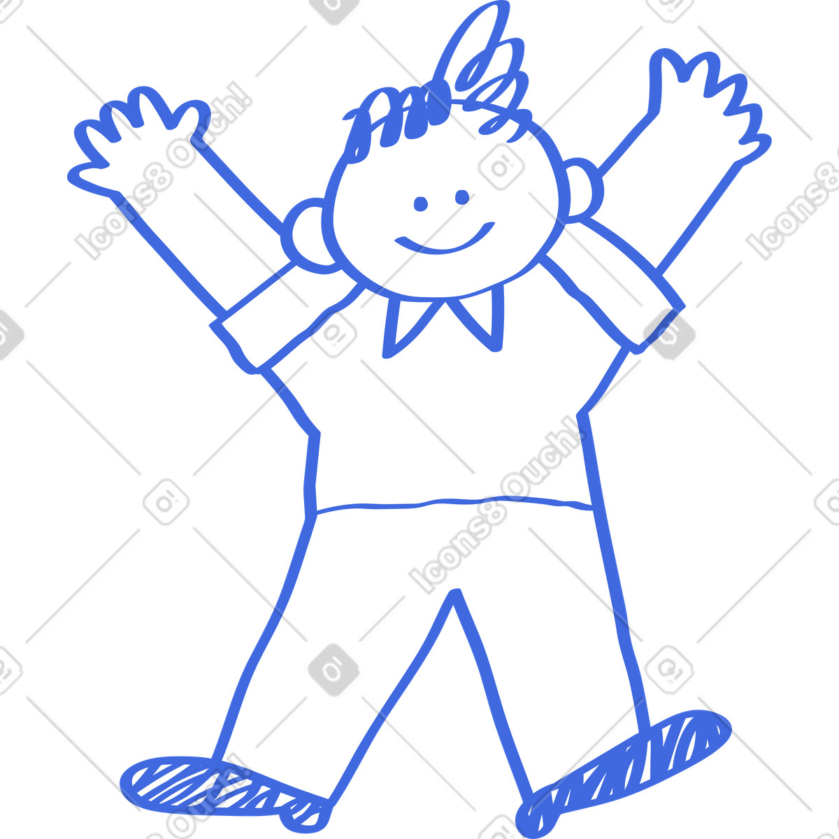 Иллюстрация Boy jumping with raised arms and smiling happy face doodle в стиле Ballpoint Pen — скачать в форматах PNG, SVG