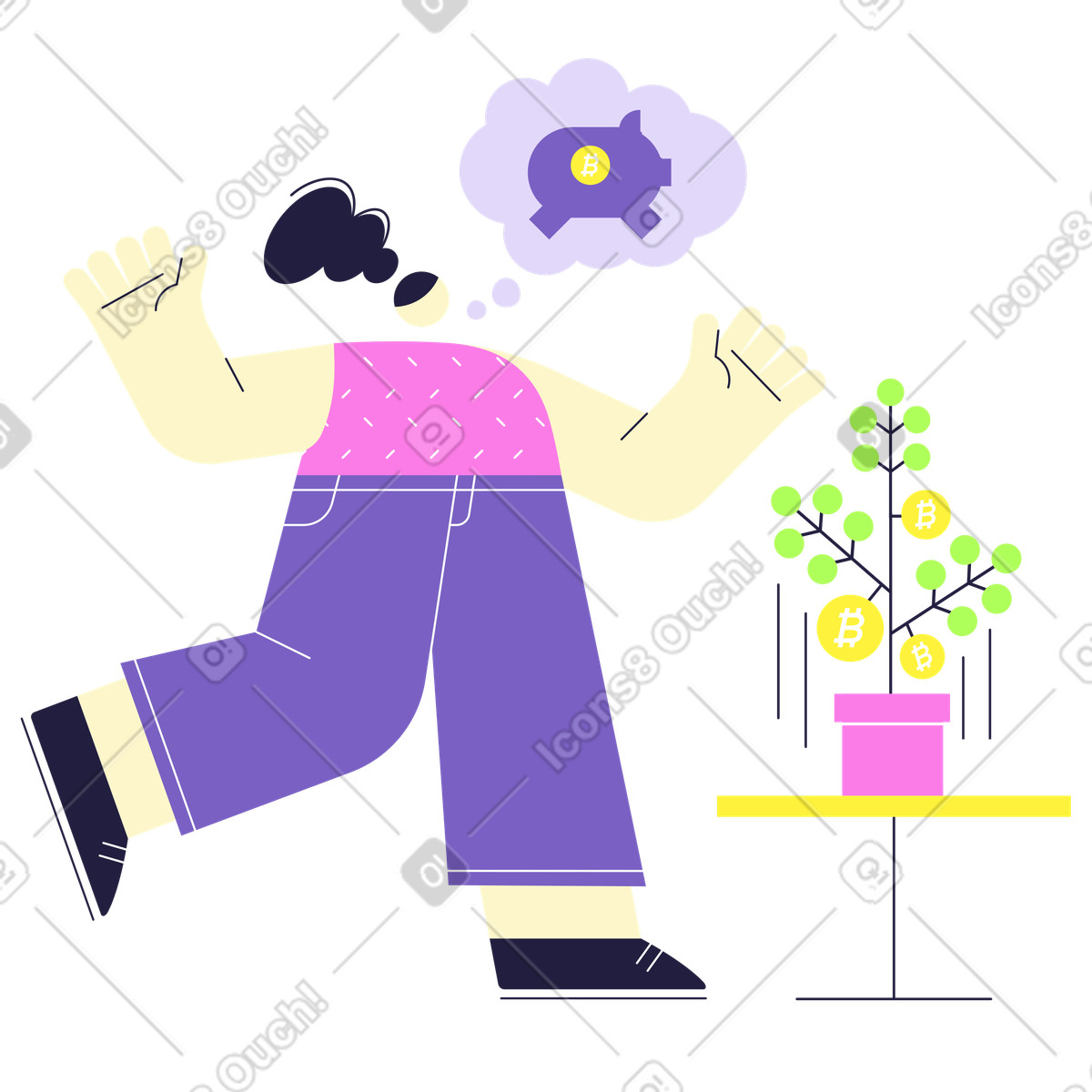 Woman earning income with crypto illustration in Mellow style download in PNG, SVG