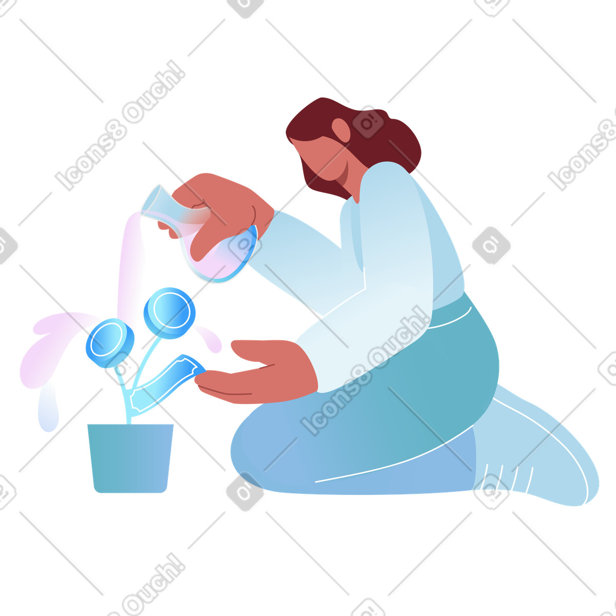 Airy スタイルの Watering money tree, Investment and financial planning のイラストをPNG、SVG形式でダウンロード