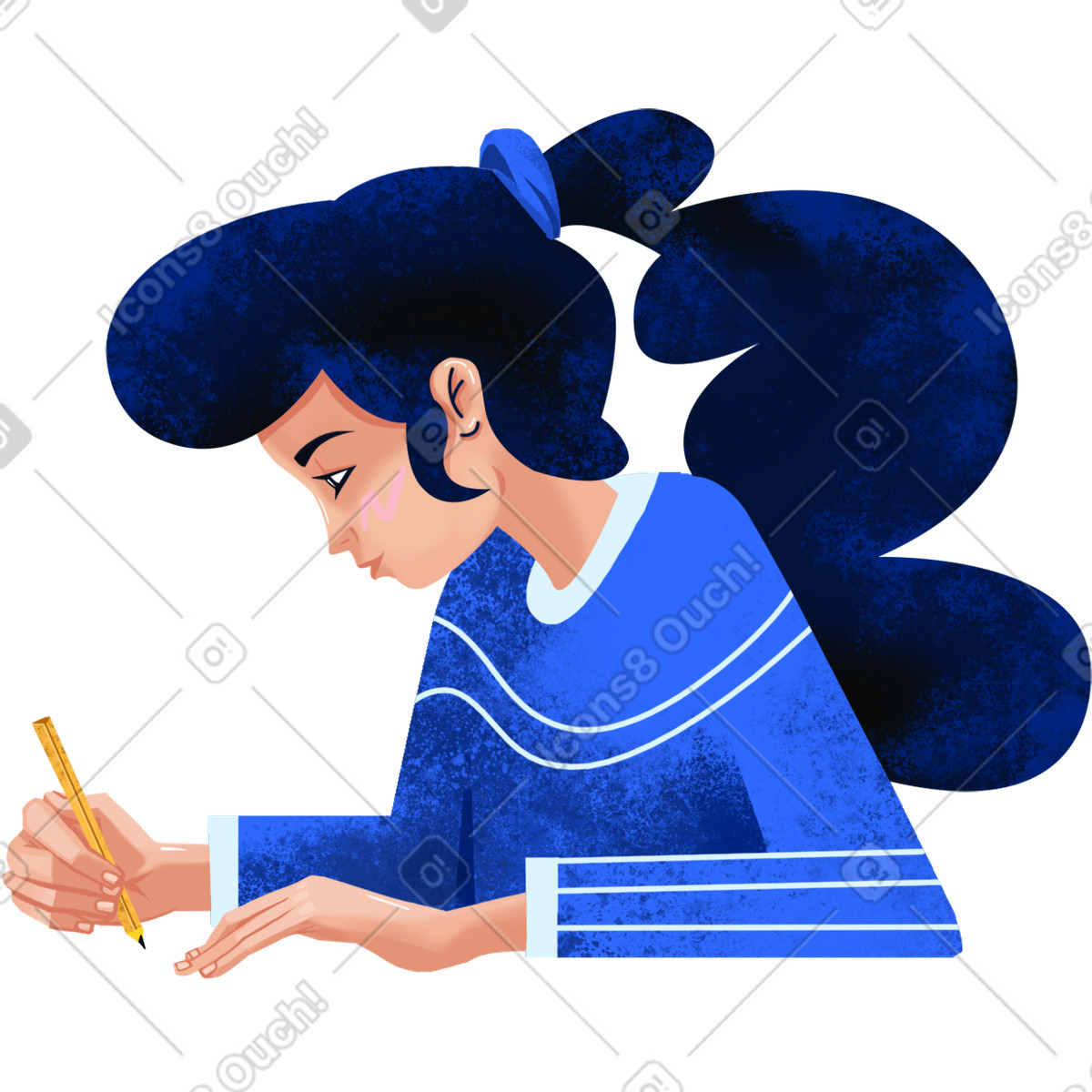 Illustration Fille dans un pull bleu avec crayon le style Flare à télécharger aux formats PNG, SVG