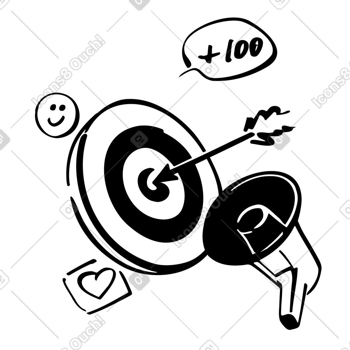 Ilustración Target board with notifications from social networks, Precise audience targeting in campaigns en estilo Line a descargar en PNG y SVG